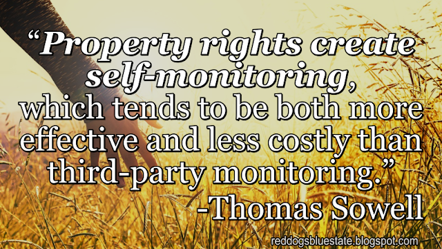 “_{Property rights create self-monitoring}_, which tends to be both more effective and less costly than third-party monitoring.” -Thomas Sowell