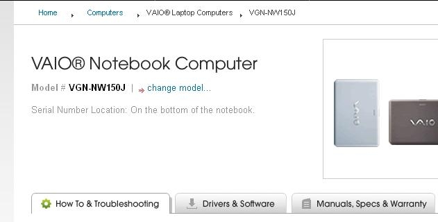 Sony Vaio VGN-NW50JB Driver Windows 7