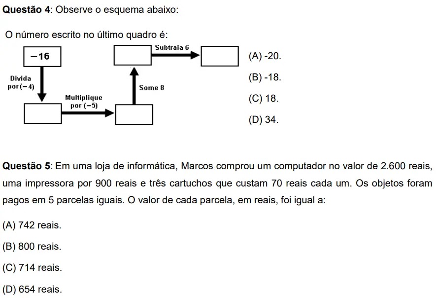 Exercícios sobre Multiplicação e Divisão com Números Inteiros