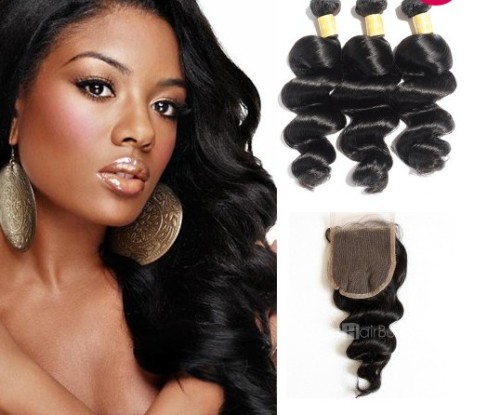 Virgin Loose Wavy Indian Hair 3 Bundles with Lace Closure –Price:$118.24