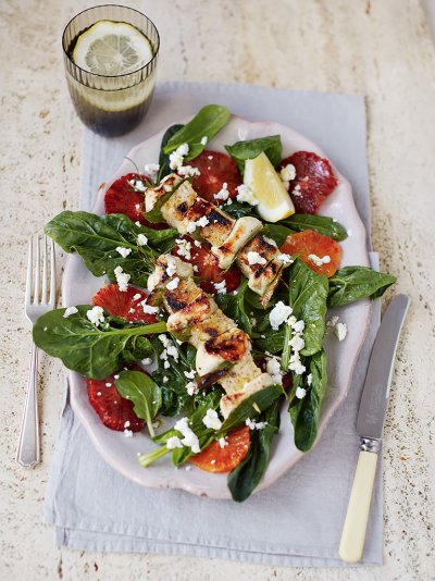 Garlic Bread & Chicken Kebabs with Green Salad