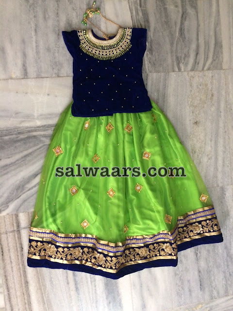 Parrot Green Mirror Lehenga velvet Blouse