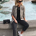Plaid blazer outfit with sneakers