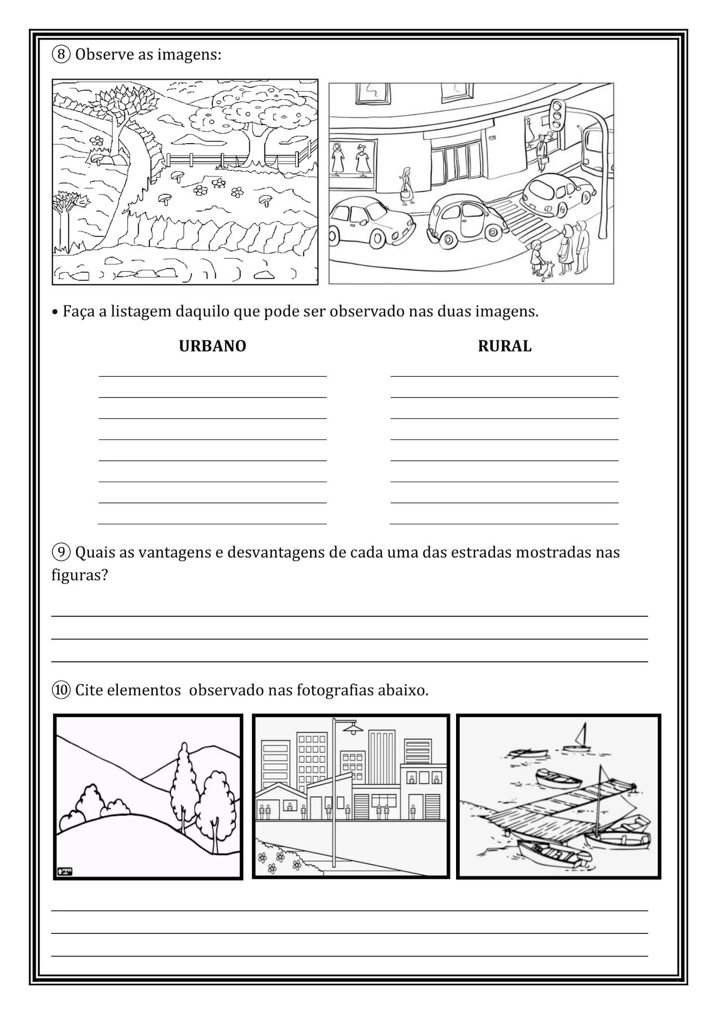 Atividade de Geografia 2º Ano: a paisagem urbana e rural