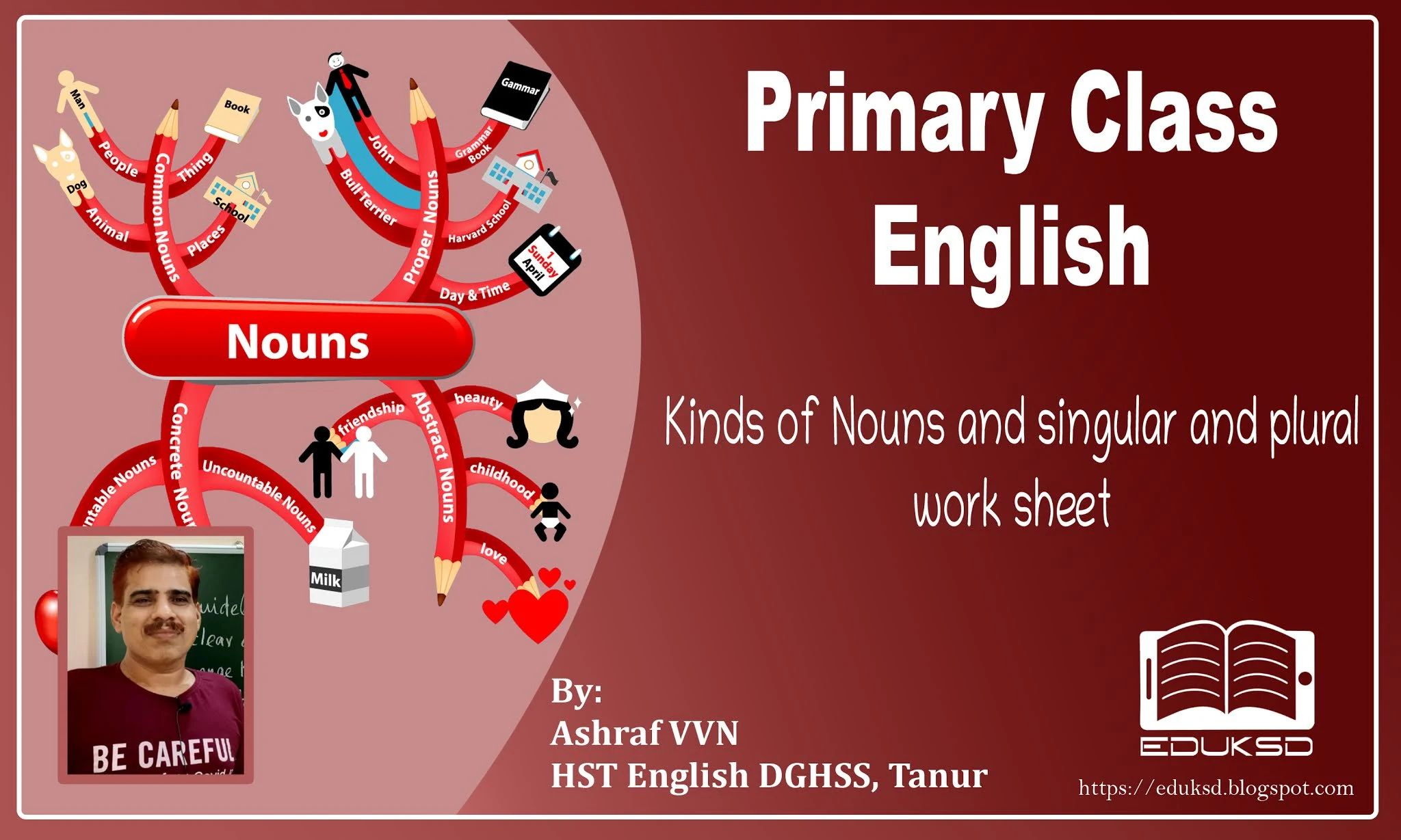 Kinds of Nouns and singular and plural for Upper Primary Students By Ashraf VVN