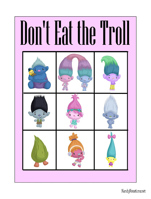 Play Don't Eat Pete with your favorite Trolls.  This printable game is perfect for a Trolls party or just for a fun family party.