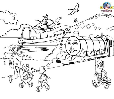 Childrens pictures of Thomas the train coloring pages free Gordon the tank engine fishing sea boat