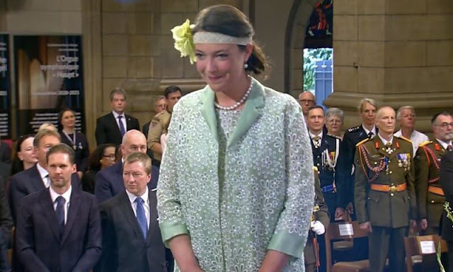Princess Stephanie wore light blue Juline dress by Natan. Boden floral dress. Princess Alexandra and Duchess Maria Teresa