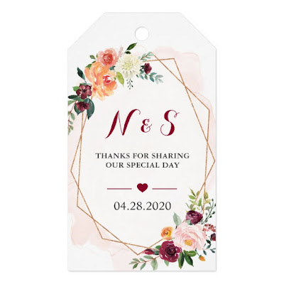  Burgundy Blush Pink Floral Wedding Favor Thank You Gift Tags