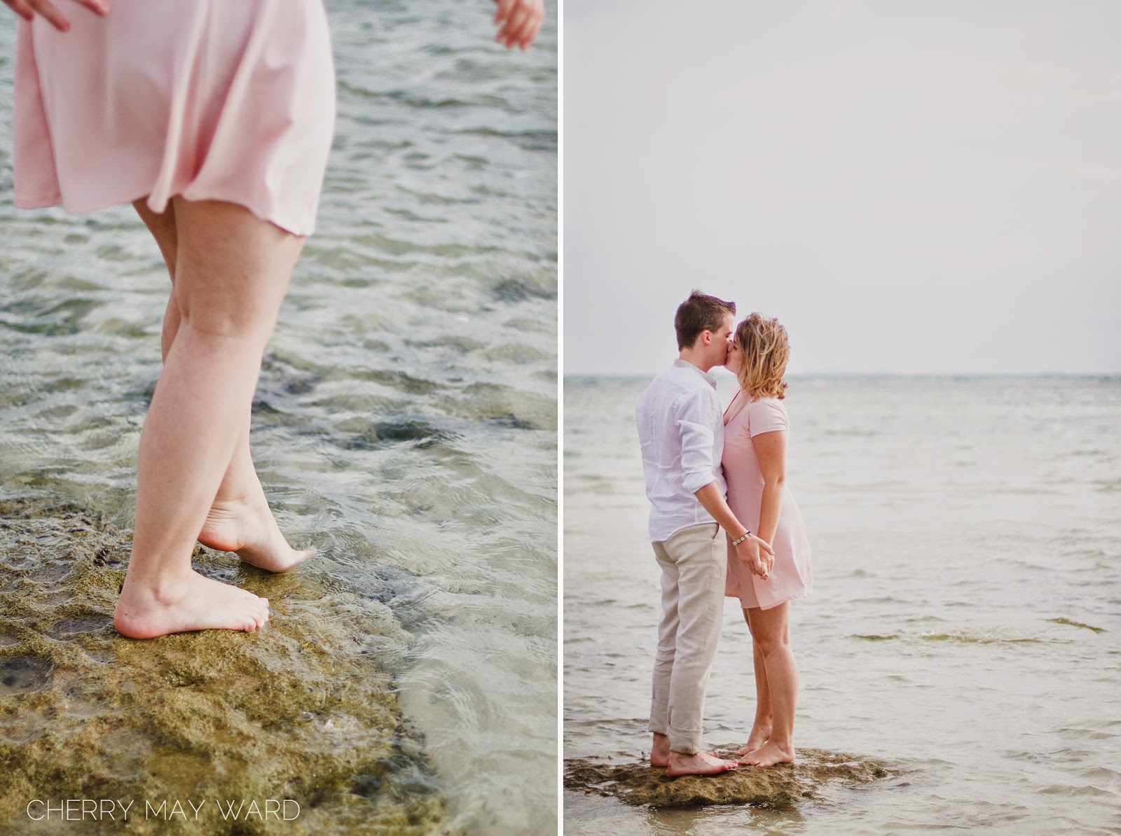 couple kissing on a rock in the water, cute Koh Samui engagement photos, Thailand engagement photographer, Cherry May Ward Photography