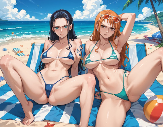 Nami và Nico Robin mặc bikini trên bãi biển phần 3 4