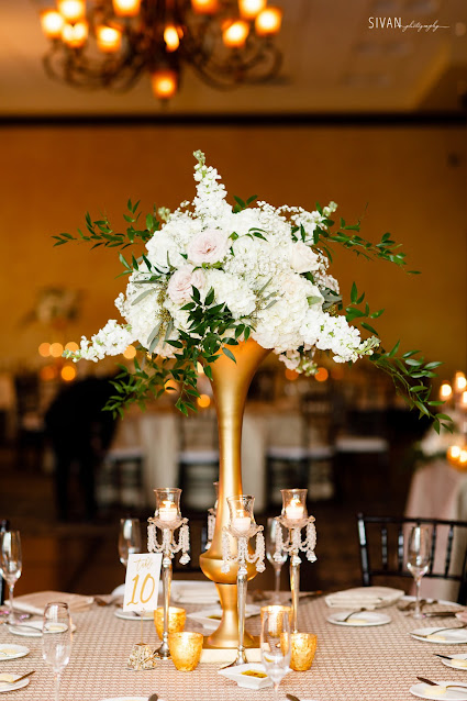 gold centerpieces with floral