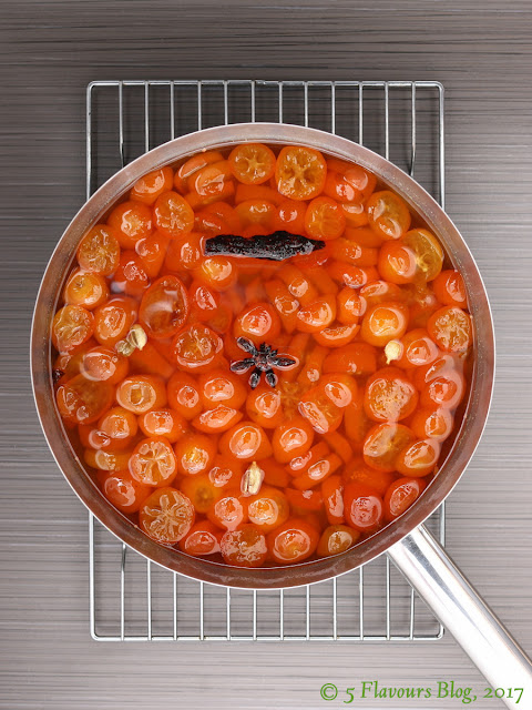 Cooked Kumquat Preserve in Pan, Overhead View