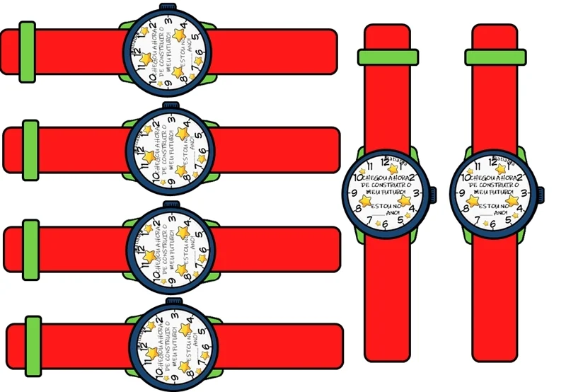 relógio de pulso de papel para lembrancinha de volta às aulas
