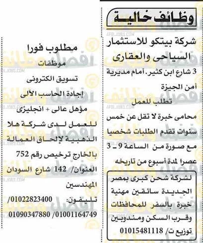 وظائف أهرام الجمعة 19-5-2023 لكل المؤهلات والتخصصات بمصر والخارج