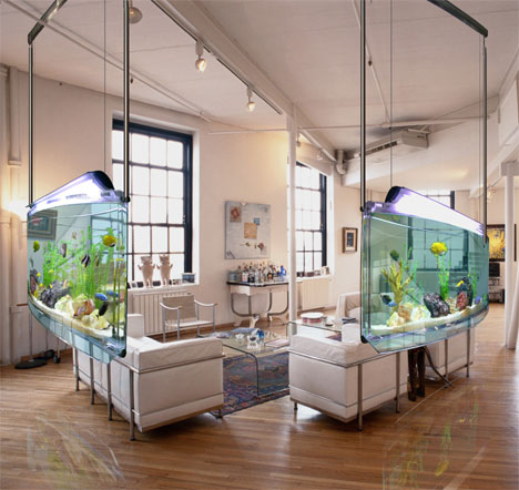 rich peoples living room fish tank