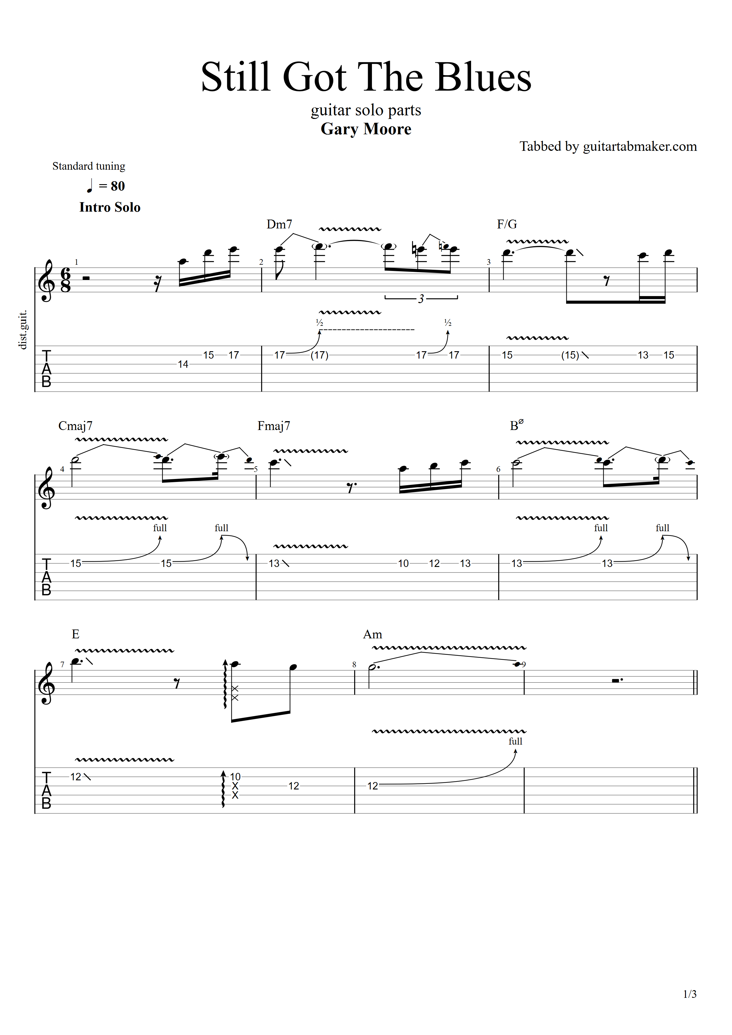 Gary Moore - Still Got The Blues Solo TAB