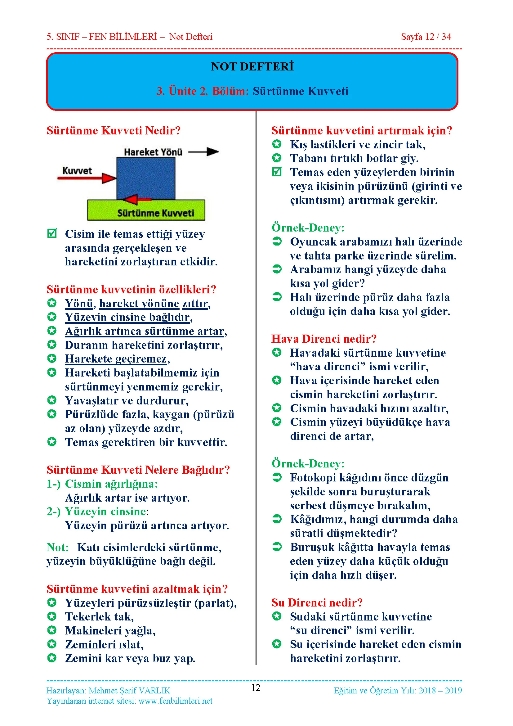 Fen Bilimleri 5.Sınıf Özet Ders Notu, Konu Anlatımı Pdf