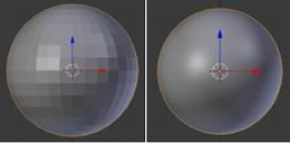 UV Sphere Sebelum dan Setelah Dihaluskan Dengan Subdivision Surface