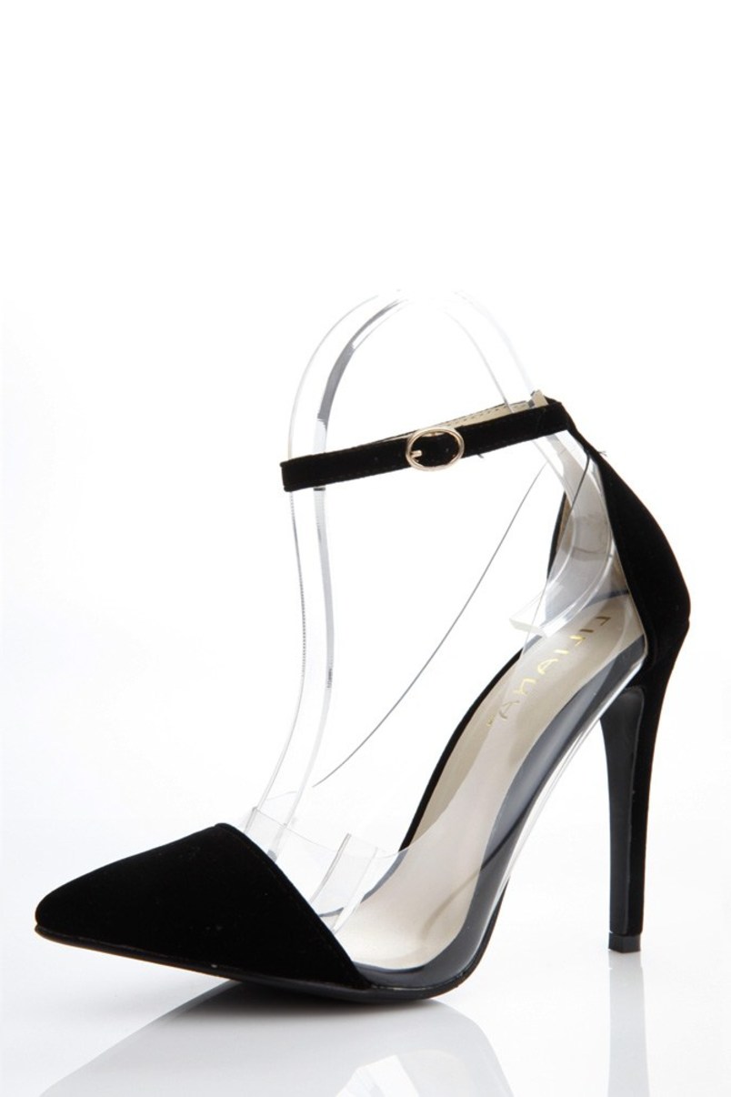 Heels High Stilettos Pumps & Platform Heel Shoes GoJane - Black Pointed Heels With Ankle Strap