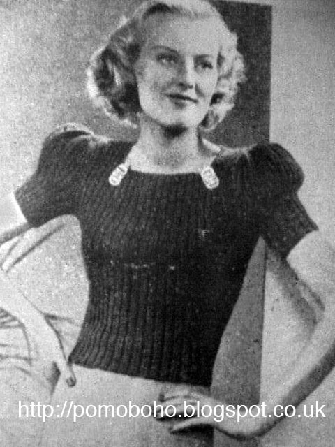 1940's Knitting free pattern for a womens Flattering Puff Sleeve jumper