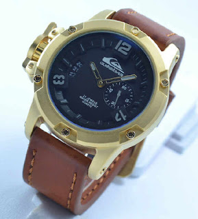 jam tangan Quiksilver chrono second date brown leather Gold grey