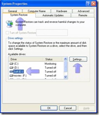 System Restore specific drive