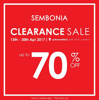 Sembonia Clearance Sale Up To 70% Off at Gateway KLIA 2 (15 April - 30 April 2017)