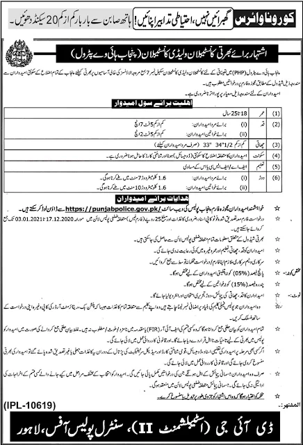 Punjab Highway Patrolling Police Jobs 2020,Application From