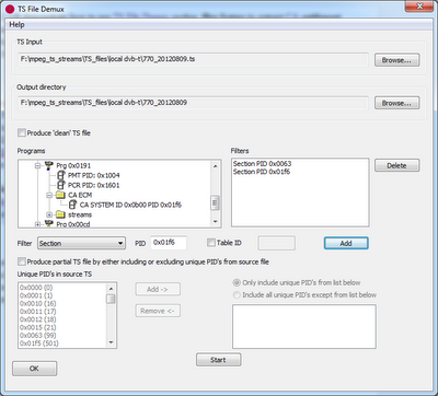TS File Demux after adding filters