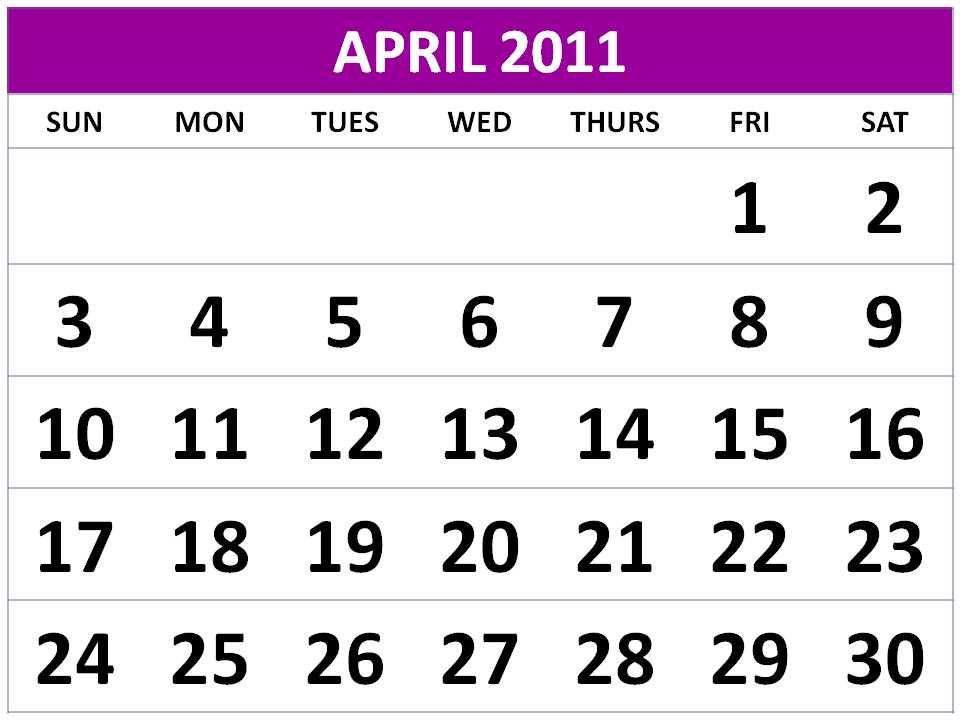 2011 calendar april