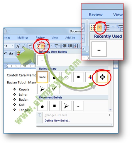 Bullet dipakai untuk menciptakan list dan biasanya dipakai untuk menunjukkan  bahwa semua  Ahli Matematika Cara Praktis Membuat Bullet di Microsoft Word