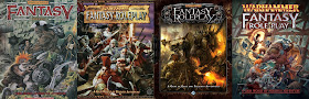 Warhammer Fantasy Roleplay Covers 1st to 4th editions