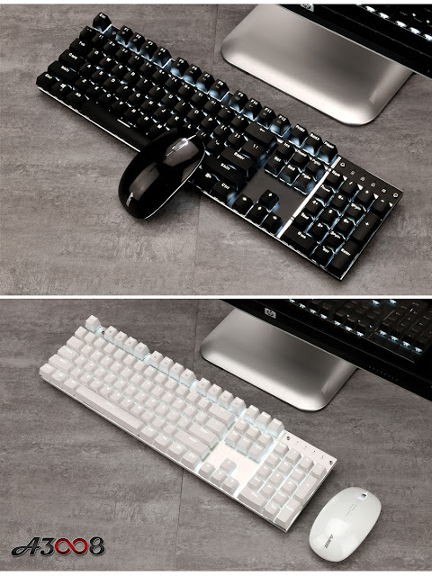 Ajazz A3008 2.4G Wireless White Backlit Mechaincal Gaming Keyboard Mouse Set Black Axis Switch Recha 