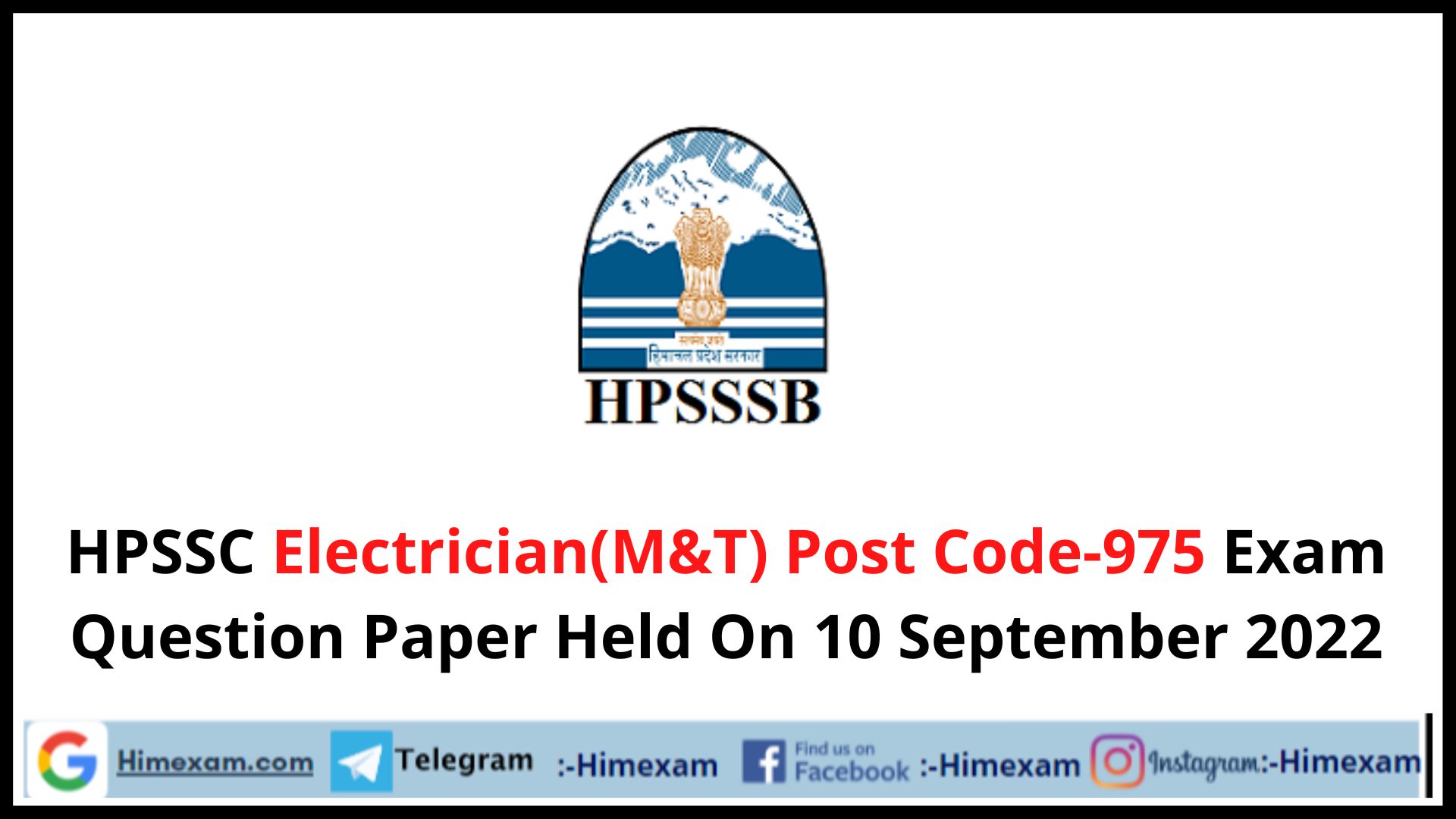 HPSSC Electrician(M&T) Post Code-975 Exam Question Paper Held On 10 September 2022