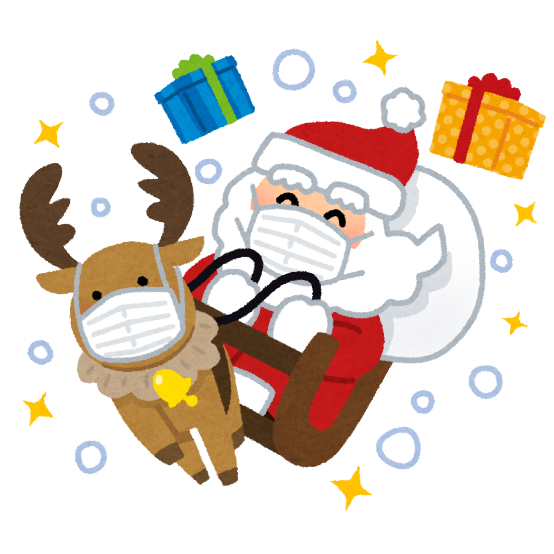 マスクを付けたサンタとトナカイのイラスト クリスマス かわいいフリー素材集 いらすとや