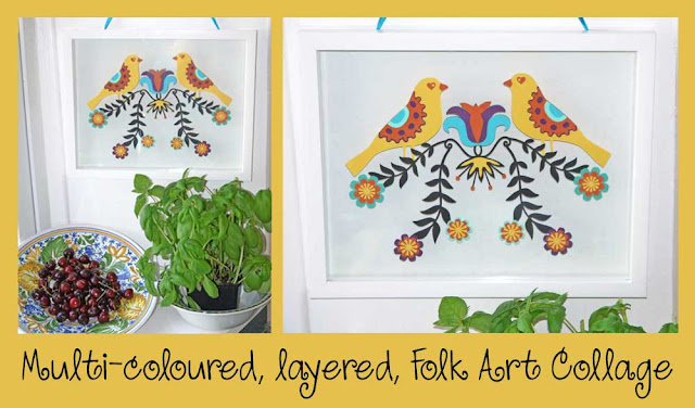 Multi-coloured, layered Folk Art Collage Bazzill paper cut