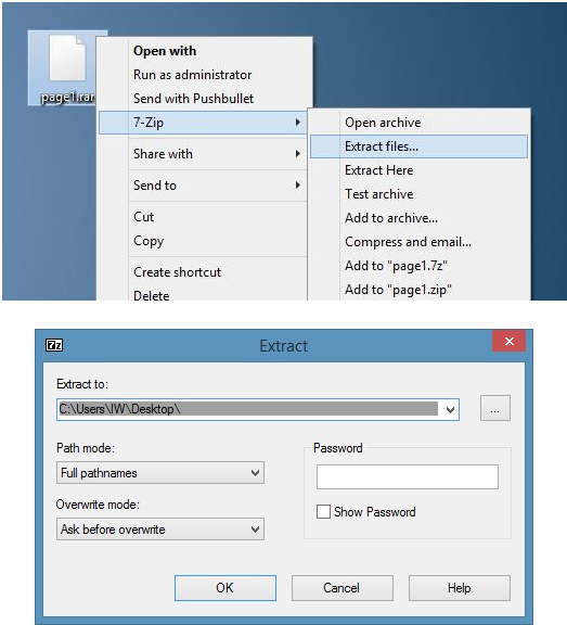 Extract RaR file using 7-Zip in folder - windows 8 and windows 8.1