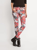 Pantaloni casual, corai cu gri, cu model floral (Top Secret)