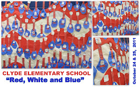 photo of: Elementary School Patriotic Music Flag of Guitars for Author Welcome