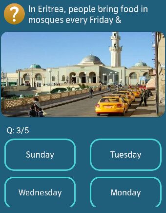 Telenor Answer: In Eritrea, people bring food in mosques every Friday &