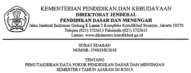 Pemutakhiran Data Pendidikan Semester I Tahun 2018/2019