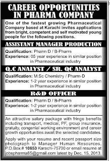 CAREER OPPORTUNITIES IN PHARMA COMPANY  