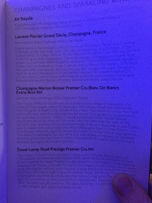 British Airways first class champagne menu from 2015