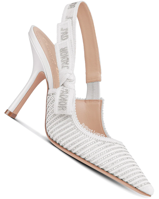 ♦Dior J'Adior slingback pumps in white cotton embroidered with silver-tone strass #dior #shoes #white #brilliantluxury