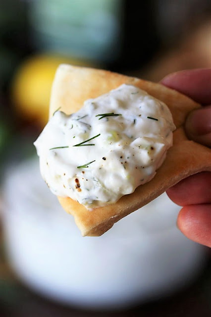 Tzatziki Sauce On a Pita Chip Image