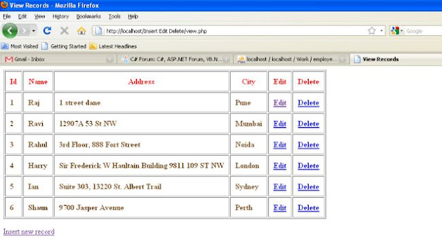 Insert, Edit and Delete operations in PHP 