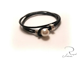 pulsera cuero y perla