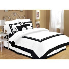 Bedspreads Queen Black  White on White With Black Square Pattern Hotel Duvet Comforter Cover 7 Piece