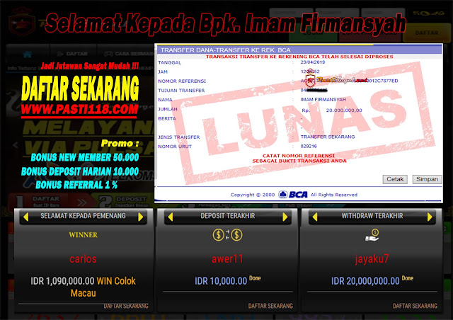 Bukti Kemenangan Togel di Pastijp pastitogel || 23 April 2019